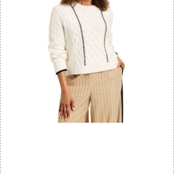 Women’s Size SMALL Cableknit Whipstich Stripe Crewneck Sweater La LigNE … - Picture 5 of 8